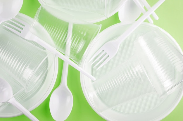 White plastic disposable tableware