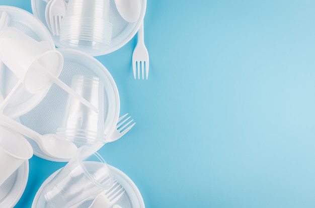 White plastic disposable tableware