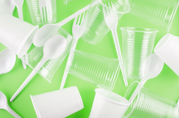 White plastic disposable tableware