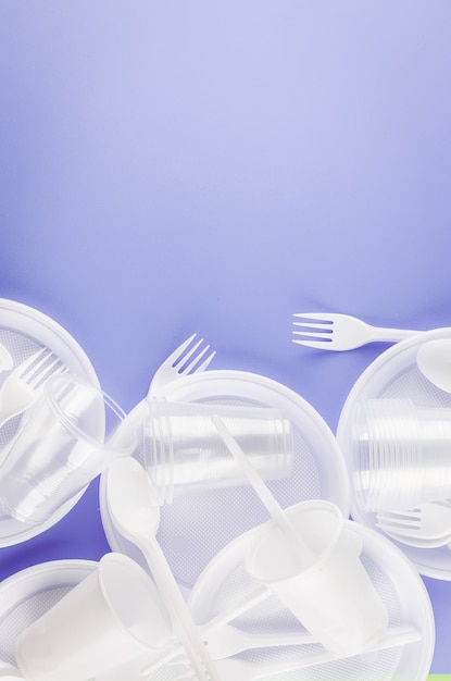 White plastic disposable tableware