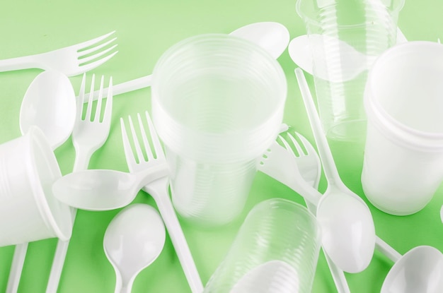 White plastic disposable tableware