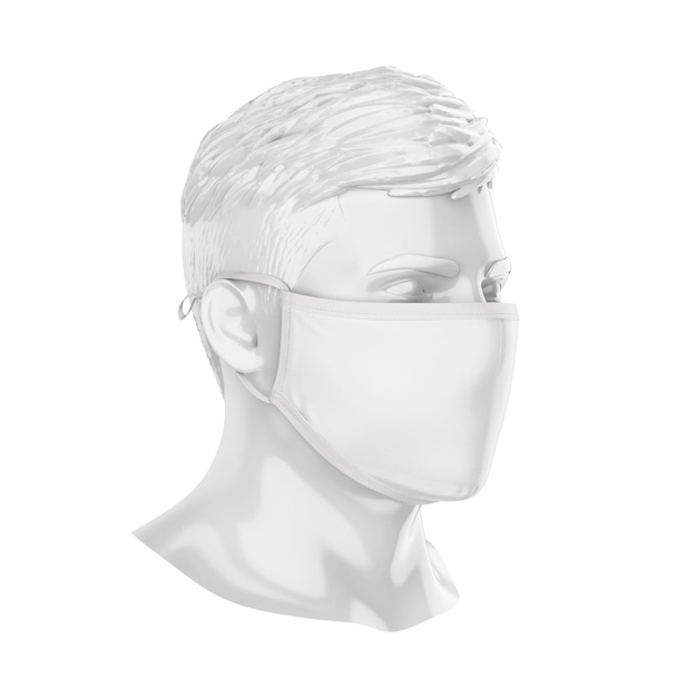 A white plastic face mask with a face mask on it.