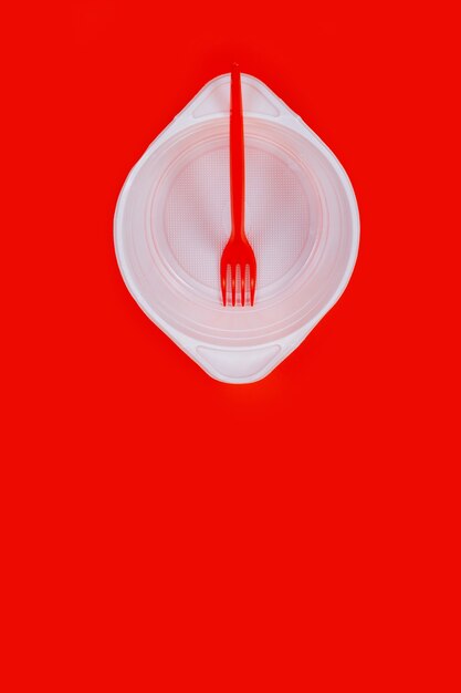 White plastic isolated empty plate fork