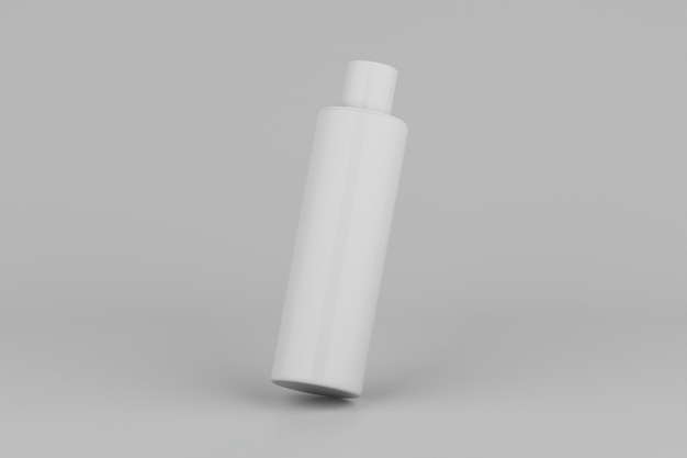 White Plastic Shampoo Shower Gel Skin Tonic Multiple Floating Cosmetic Bottle Mockup 3D Rendering