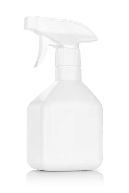 White plastic spray bottle isolated on white background