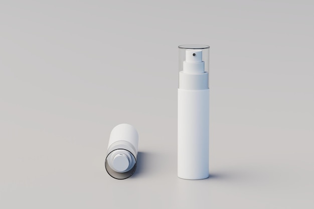 White Plastic Spray Bottle Mockup Multiple Bottles 3D Rendering