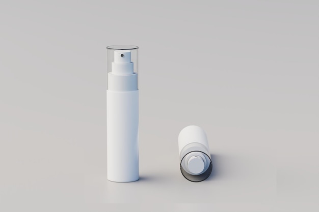 White plastic spray bottle mockup multiple bottles 3d\
rendering