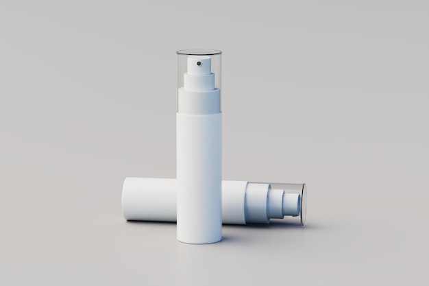 White Plastic Spray Bottle Mockup Multiple Bottles 3D Rendering