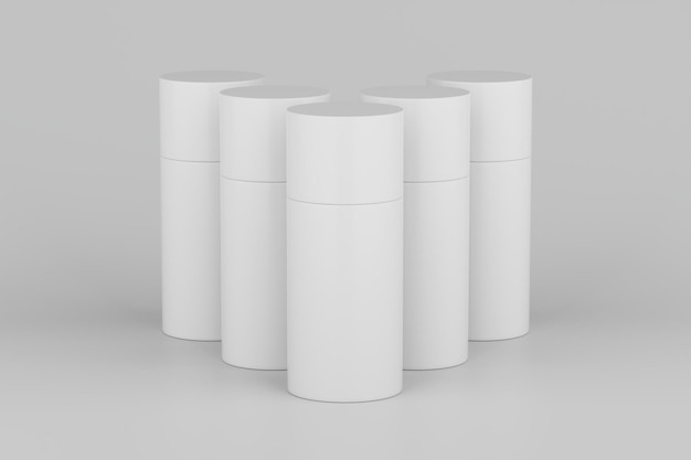 White Plastic Spray Deodorant Multiple Floating Bottle Mockup 3D Rendering