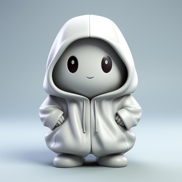 a white plastic toy with a hoodie on it