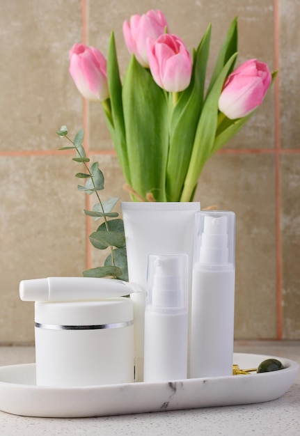 White plastic tube jar for cosmetics Container for gel cream tonic Advertising and product promotion