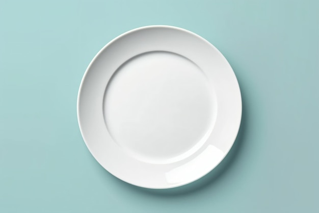 a white plate on a blue surface