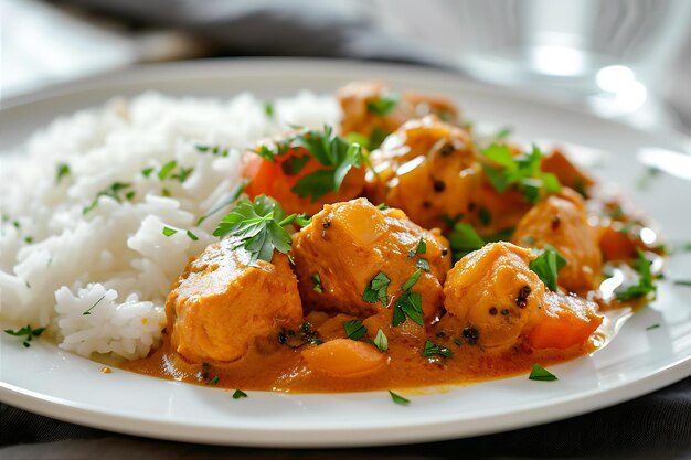 White Plate Filled with Curry and Rice