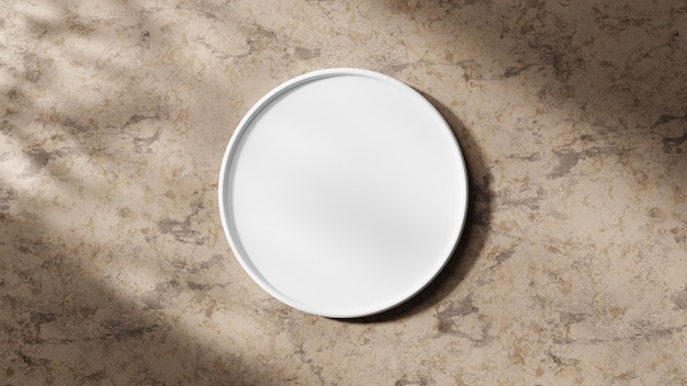 Foto mockup cucina piatto bianco su sfondo beige neutro 3d con illuminazione moderna