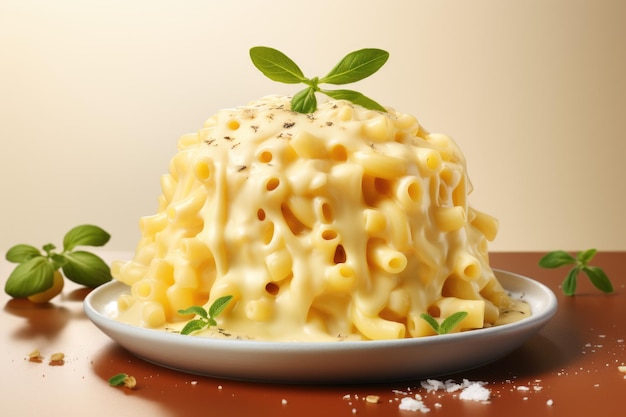 A white plate topped with macaroni and cheese Fictional image Cheese spaetzle German dish