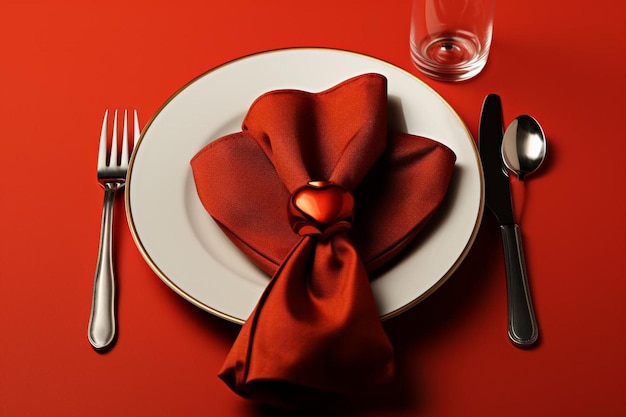 A white plate topped with a red napkin