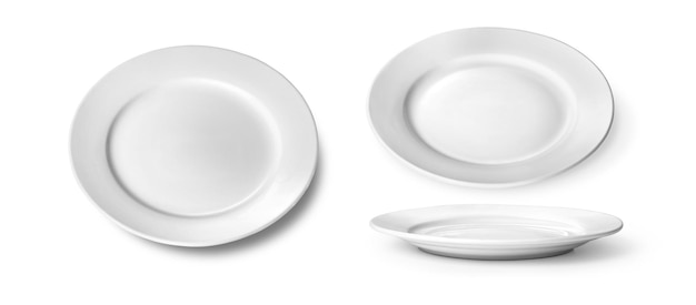 Белая тарелка на белом фоне с обтравочным контуром