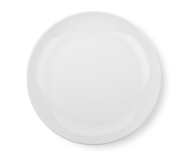 White plate on a white paper top view