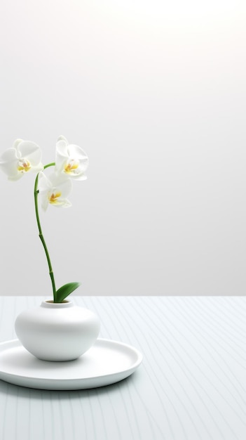 A white plate with a flower in it on a table