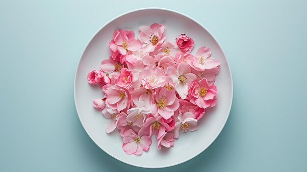 Foto piatto bianco con fiori composizione creativa