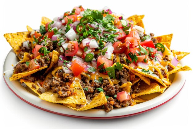 Photo white plate with nachos and salsa