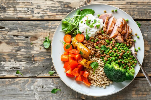 White Plate With Vegetables and Meat