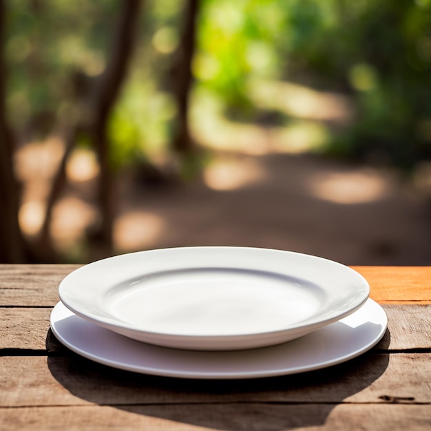 white plate on wooden table illustration images