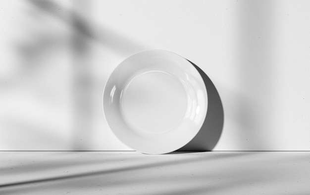 배경에 사실적인 그림자가 있는 프레젠테이션을 위한 흰색 접시 템플릿 식기