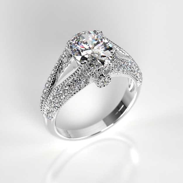 Photo white and platinum engagement ring perspective 3d render