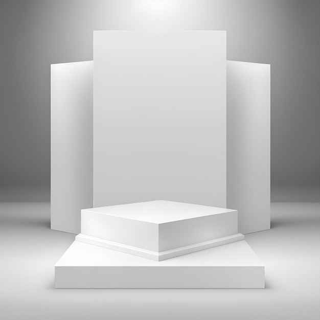 White Podium on 3D Background Stage Platform with Blank Product Display