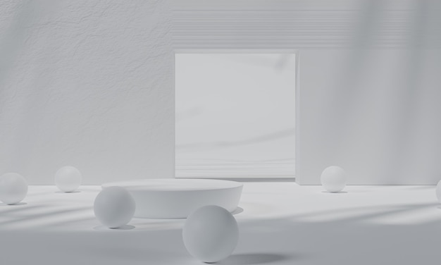 사진 빈 배경 3d 렌더링이 있는 광고 디스플레이의 흰색 연단 및 흰색 배경 스탠드 또는 연단 받침대