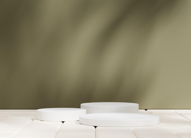 White podium and brown cement wall background for product presentation 3d illustration