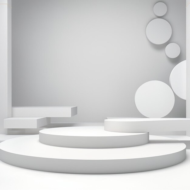 Фото Белый подиум в серой комнате с белыми кругами