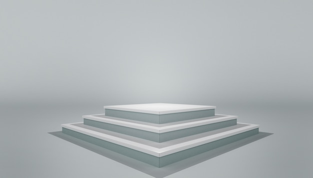 Photo white podium pedestal platform. mock up of blank template layout white empty stage