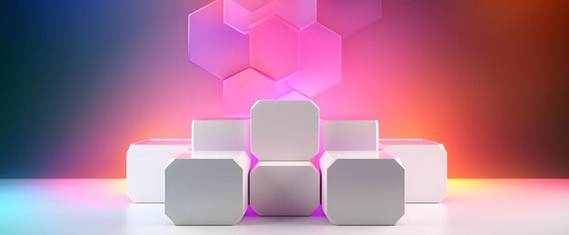 White podium pedestal for product presentation with colorful vibrant background generative ai