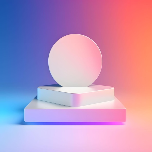 White Podium Pedestal for Product Presentation with Colorful Vibrant Background Generative AI