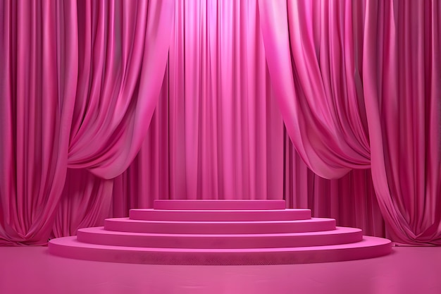 White podium on a pink background