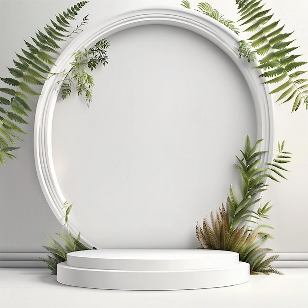 White podium stage for product with nature element background AI generated