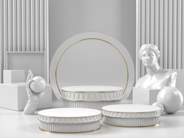 white podium stand and classic roman element for beauty cosmetic or another brand.