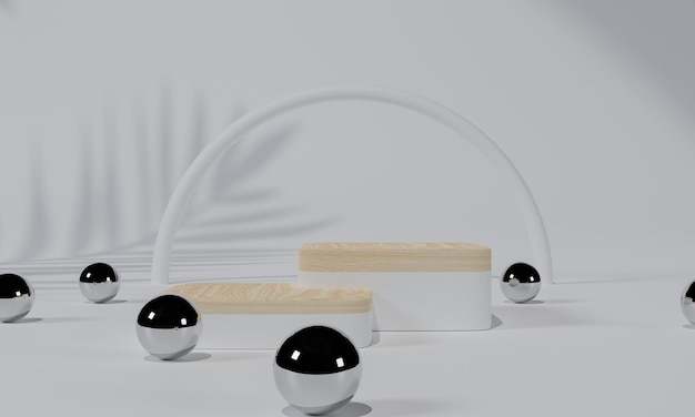 빈 배경 3D 렌더링이 있는 광고 디스플레이의 흰색 연단 및 흰색 배경 스탠드 또는 연단 받침대