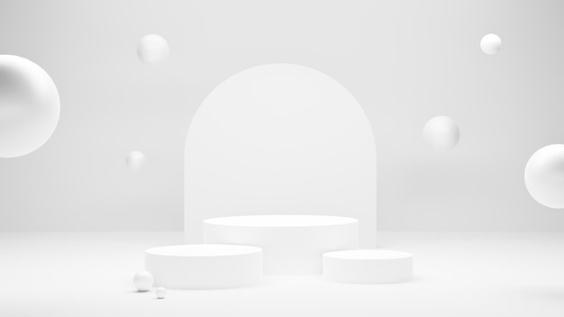 スタジオの明るい照明、3Dレンダリング画像の白い表彰台または白い円のプラットフォーム。