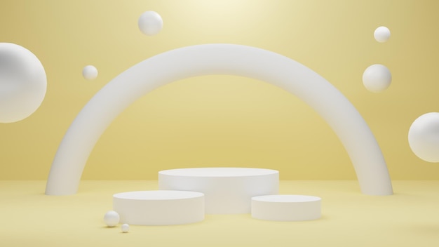 White podium or White circle platform on the Studio bright lighting, 3D rendering image.