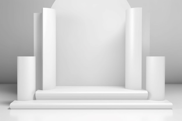 a white podium with columns and pillars in a room generative ai