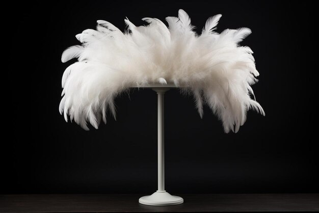 Photo white podium with floating feathers