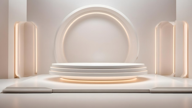 白いポディウムでやかな沢な照明 3D 形状 製品の展示 プレゼンテーション 壁の最小限