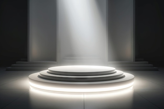 White podium with light beams in the style of circular shapes Generative ai