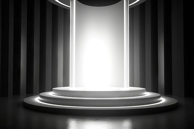 White podium with light beams in the style of circular shapes Generative ai