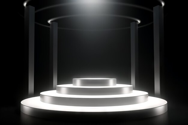 White podium with light beams in the style of circular shapes Generative ai