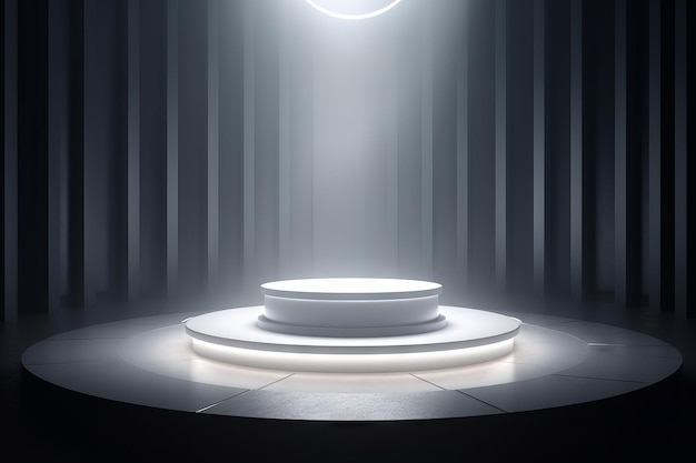 White podium with light beams in the style of circular shapes Generative ai