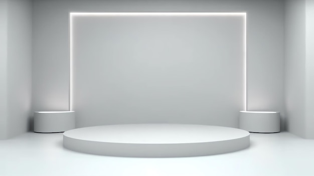 A white podium with lights